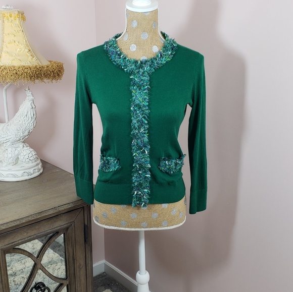kate spade Sweaters - Kate Spade green fringe cardigan